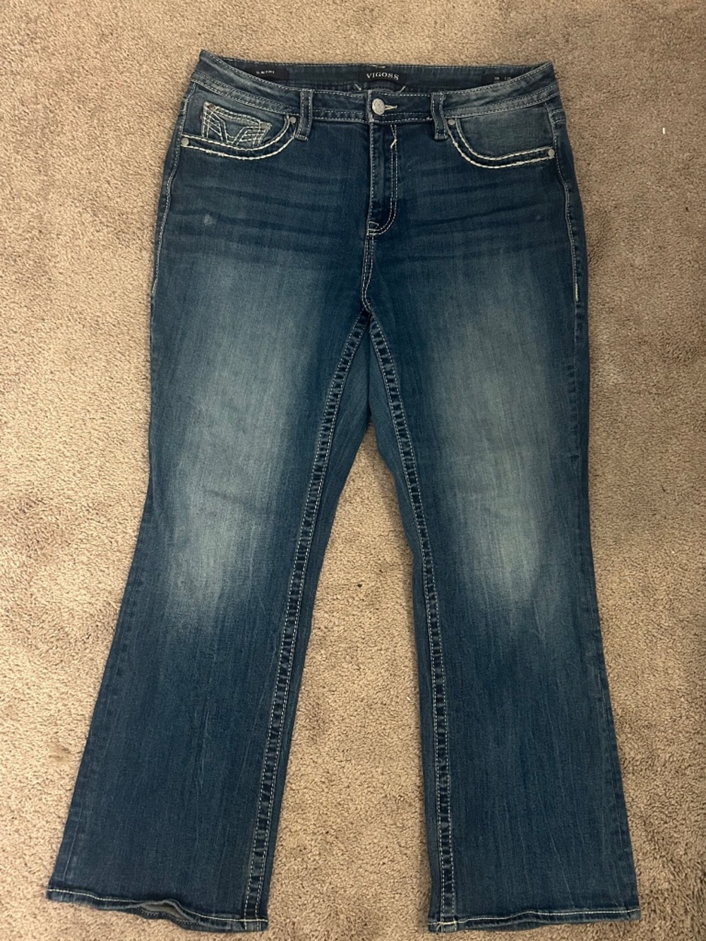 Vigoss Slim Boot Jeans Size 16 L30 Embellished Y2K Dark Wash Denim